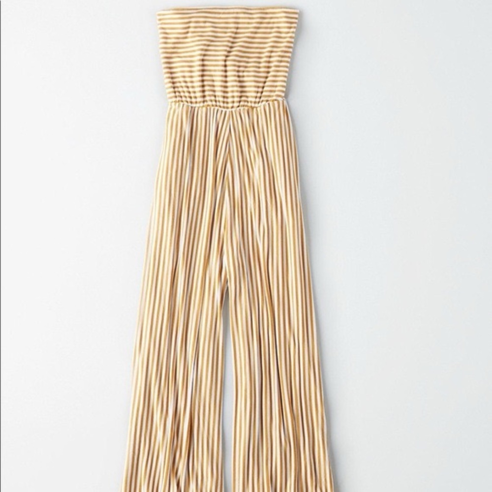 American Eagle Outfitters Striped Wide Leg Pants in Tan and White
